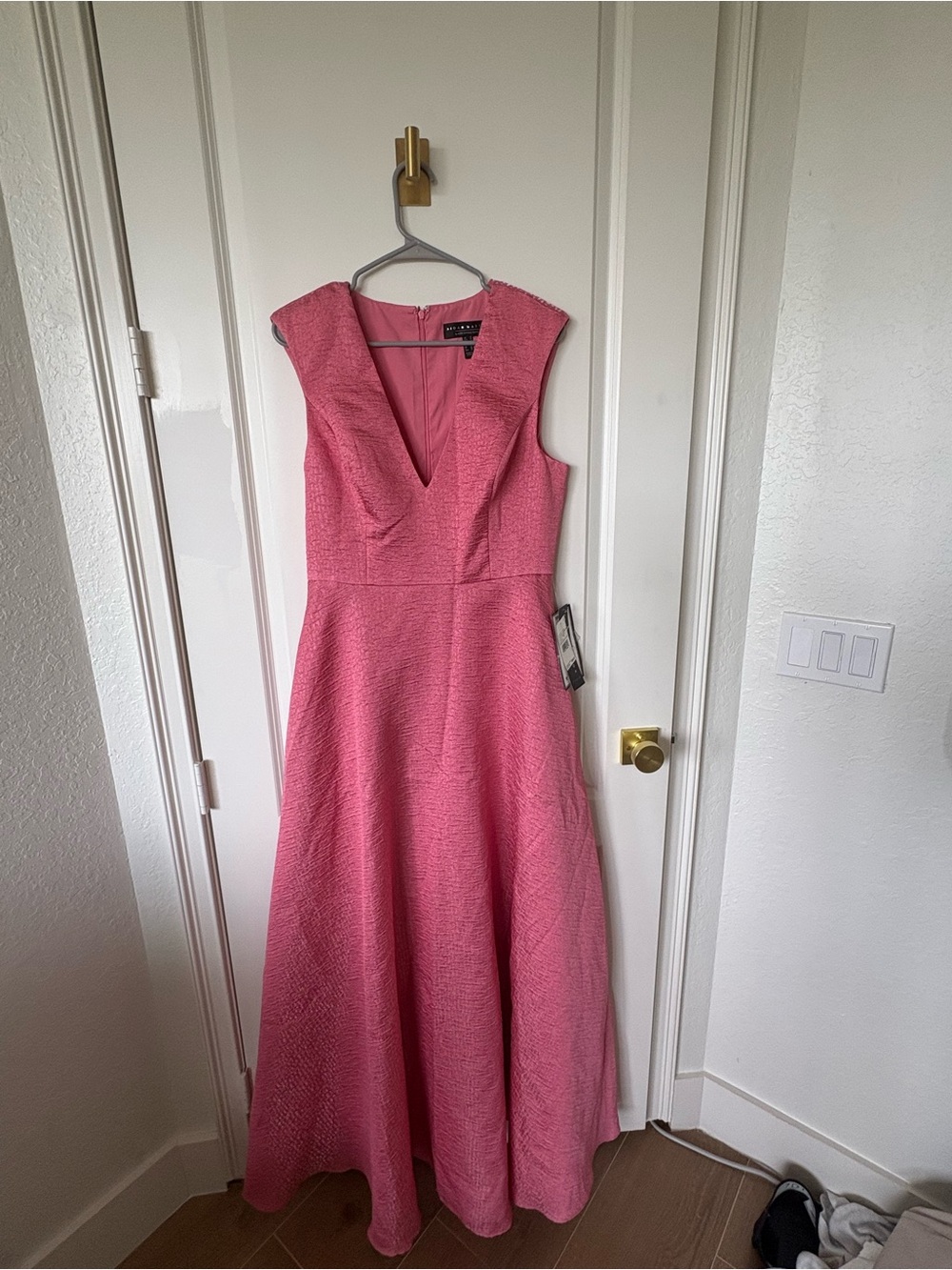 Pink Textured V-Neck A-Line Dress